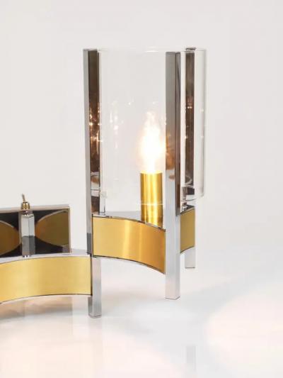 Gaetano Sciolari Gaetano Sciolari Pair Large Wall Lights Sconces Chrome Brass Glass 1970s
