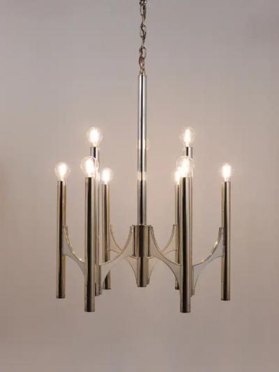 Gaetano Sciolari Gaetano Sciolari Sirius Silver Plated Mid Century Chandelier Lightolier Italy