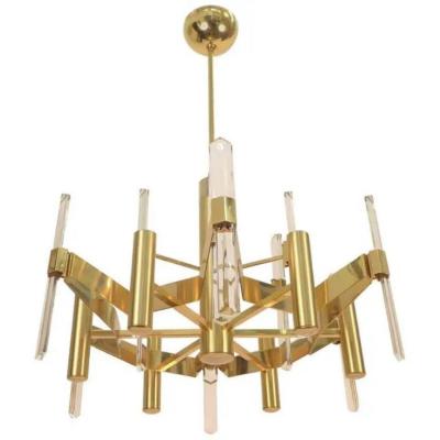 Gaetano Sciolari Gaetano Sciolari Six Light Chandelier Gold Plated Brass and Vertical Faceted
