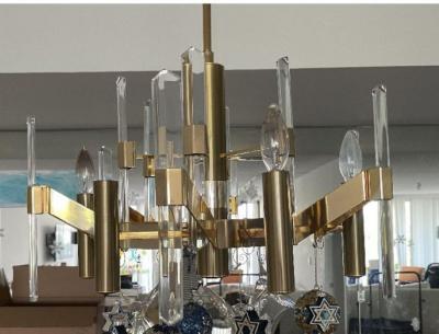 Gaetano Sciolari Gaetano Sciolari Six Light Chandelier Gold Plated Brass and Vertical Faceted