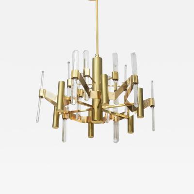 Gaetano Sciolari Gaetano Sciolari Six Light Chandelier Gold Plated Brass and Vertical Faceted
