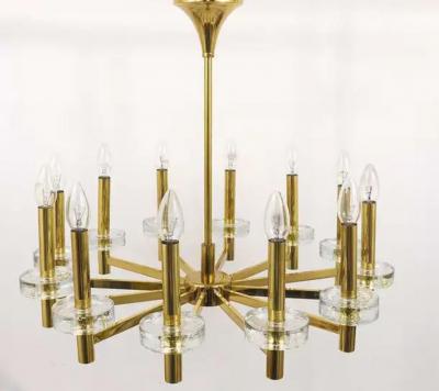 Gaetano Sciolari Gaetano Sciolari Style Brass Glass Discs Chandelier Mid Century Italy 1970s