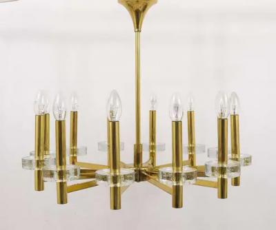 Gaetano Sciolari Gaetano Sciolari Style Brass Glass Discs Chandelier Mid Century Italy 1970s