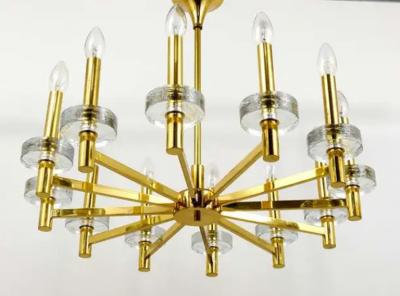 Gaetano Sciolari Gaetano Sciolari Style Brass Glass Discs Chandelier Mid Century Italy 1970s