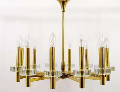 Gaetano Sciolari Gaetano Sciolari Style Brass Glass Discs Chandelier Mid Century Italy 1970s