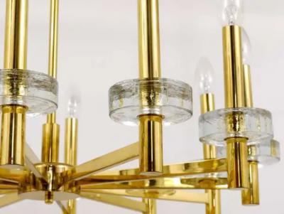 Gaetano Sciolari Gaetano Sciolari Style Brass Glass Discs Chandelier Mid Century Italy 1970s