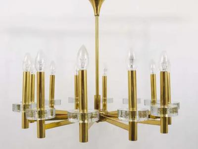 Gaetano Sciolari Gaetano Sciolari Style Brass Glass Discs Chandelier Mid Century Italy 1970s