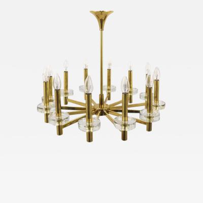 Gaetano Sciolari Gaetano Sciolari Style Brass Glass Discs Chandelier Mid Century Italy 1970s