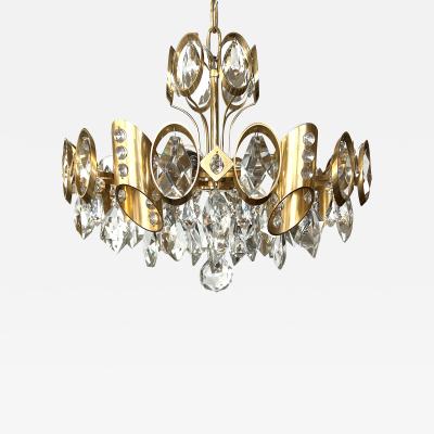 Pair of vintage gilded brass and crystal chandeliers by Sciolari, Italy 1970