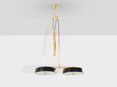 Gaetano Sciolari Gaetano Sciolari for Stilnovo painted metal brass pulley chandelier 1950