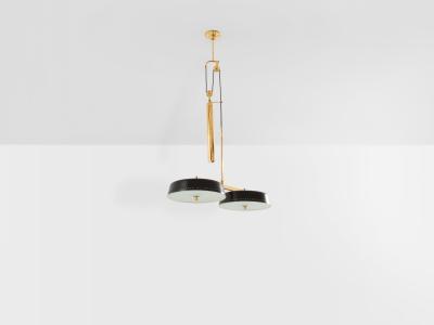 Gaetano Sciolari Gaetano Sciolari for Stilnovo painted metal brass pulley chandelier 1950