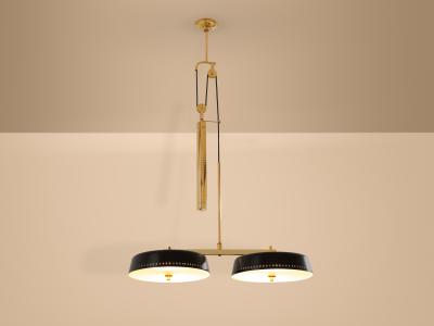 Gaetano Sciolari Gaetano Sciolari for Stilnovo painted metal brass pulley chandelier 1950