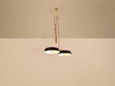 Gaetano Sciolari Gaetano Sciolari for Stilnovo painted metal brass pulley chandelier 1950