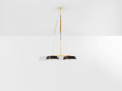 Gaetano Sciolari Gaetano Sciolari for Stilnovo painted metal brass pulley chandelier 1950