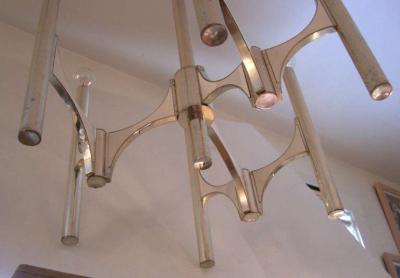 Gaetano Sciolari Italian Mid Century Modern Six Arm Chandelier Designed by Gaetano Sciolari