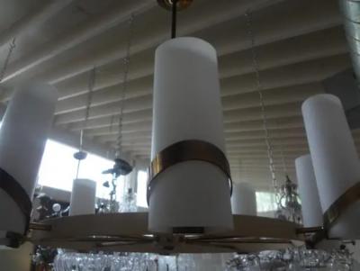 Gaetano Sciolari Italian Modern Brass and Glass Chandelier