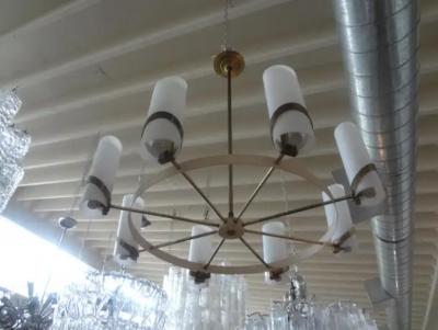 Gaetano Sciolari Italian Modern Brass and Glass Chandelier