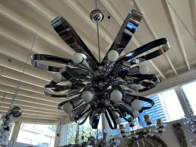 Gaetano Sciolari Italian Modern Chrome Chandelier By Gaetano Sciolari