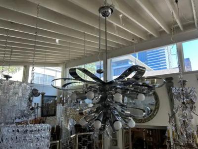 Gaetano Sciolari Italian Modern Chrome Chandelier By Gaetano Sciolari