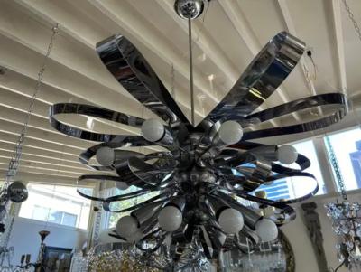 Gaetano Sciolari Italian Modern Chrome Chandelier By Gaetano Sciolari