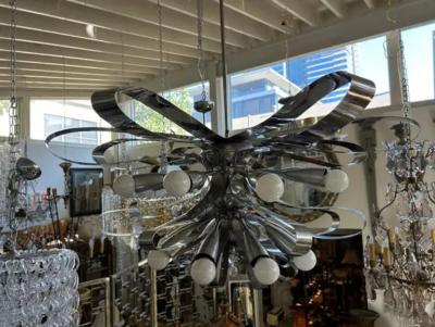 Gaetano Sciolari Italian Modern Chrome Chandelier By Gaetano Sciolari