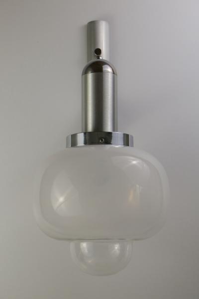 Gaetano Sciolari Italian Space Age Chromed Wall Milk Murano Glass Lamp by Gaetano Sciolari 1960s
