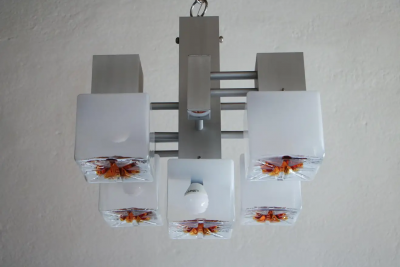 Gaetano Sciolari Italian Space Age Cubic Chandelier by Gaetano Sciolari for Mazzega 1970s