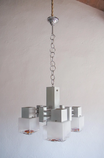 Gaetano Sciolari Italian Space Age Cubic Chandelier by Gaetano Sciolari for Mazzega 1970s