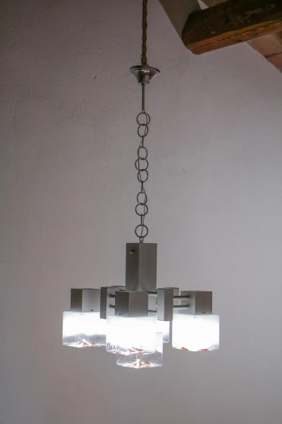 Gaetano Sciolari Italian Space Age Cubic Chandelier by Gaetano Sciolari for Mazzega 1970s