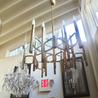 Gaetano Sciolari Large Italian Brass Cubist Chandelier by Gaetano Sciolari