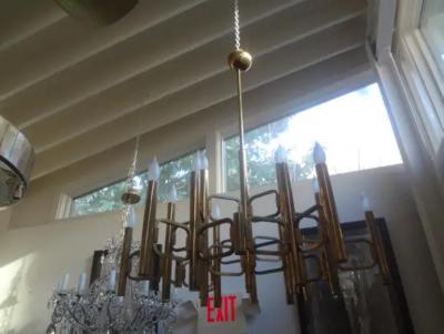 Gaetano Sciolari Large Italian Brass Cubist Chandelier by Gaetano Sciolari