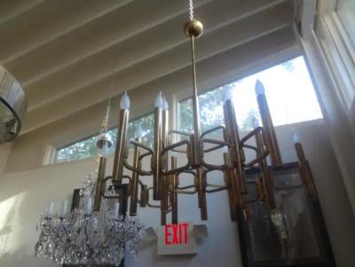 Gaetano Sciolari Large Italian Brass Cubist Chandelier by Gaetano Sciolari