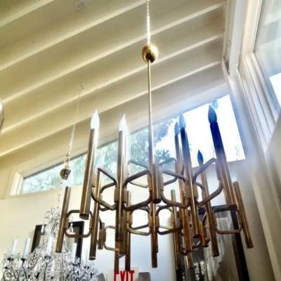 Gaetano Sciolari Large Italian Brass Cubist Chandelier by Gaetano Sciolari