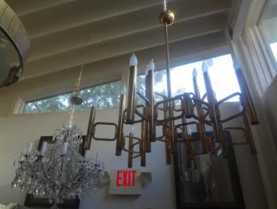 Gaetano Sciolari Large Italian Brass Cubist Chandelier by Gaetano Sciolari