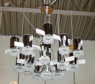 Gaetano Sciolari Massive Geometric Chrome and Brushed Aluminum Chandelier