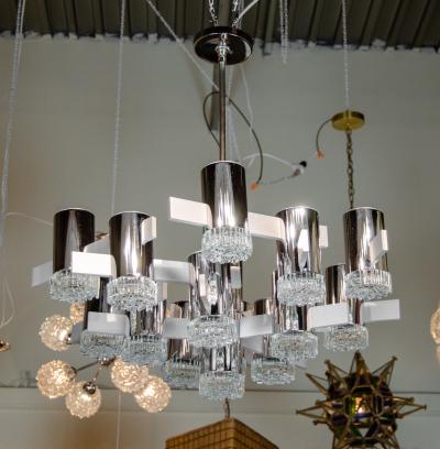Gaetano Sciolari Massive Geometric Chrome and Brushed Aluminum Chandelier