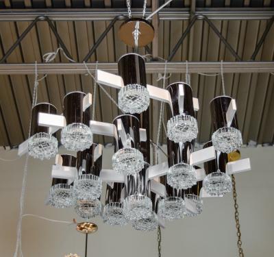 Gaetano Sciolari Massive Geometric Chrome and Brushed Aluminum Chandelier