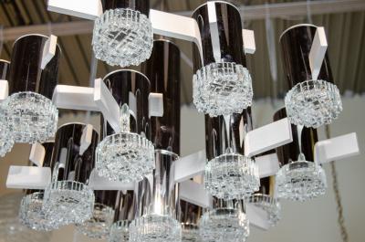 Gaetano Sciolari Massive Geometric Chrome and Brushed Aluminum Chandelier