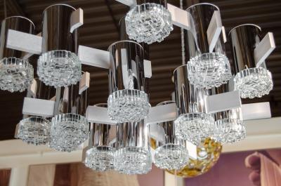 Gaetano Sciolari Massive Geometric Chrome and Brushed Aluminum Chandelier