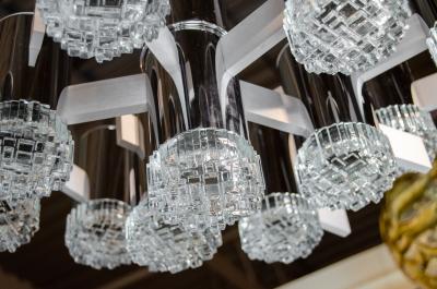 Gaetano Sciolari Massive Geometric Chrome and Brushed Aluminum Chandelier