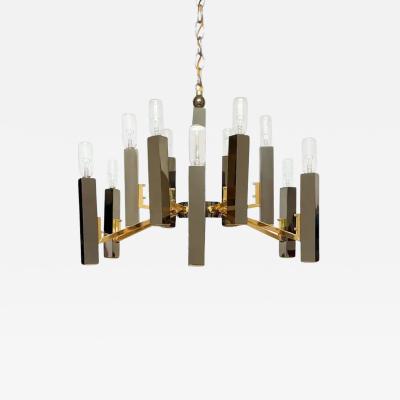 Gaetano Sciolari Mid Century Italian Modern Chandelier by Sciolari in Gun Metal Chrome Brass