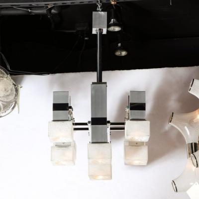 Gaetano Sciolari Mid Century Modern 8 Arm Chrome Mottled Murano Glass Chandelier by Sciolari