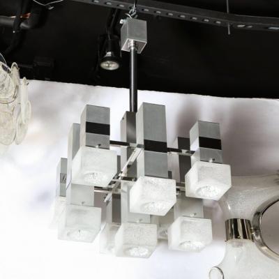 Gaetano Sciolari Mid Century Modern 8 Arm Chrome Mottled Murano Glass Chandelier by Sciolari