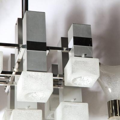 Gaetano Sciolari Mid Century Modern 8 Arm Chrome Mottled Murano Glass Chandelier by Sciolari