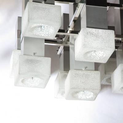Gaetano Sciolari Mid Century Modern 8 Arm Chrome Mottled Murano Glass Chandelier by Sciolari
