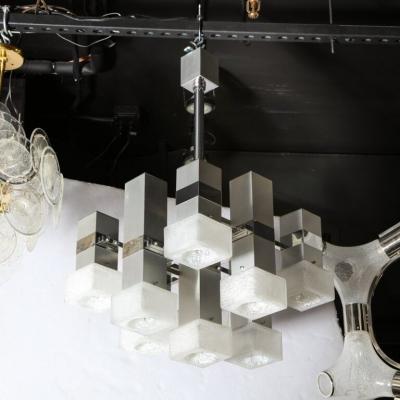Gaetano Sciolari Mid Century Modern 8 Arm Chrome Mottled Murano Glass Chandelier by Sciolari
