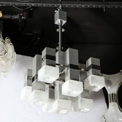 Gaetano Sciolari Mid Century Modern 8 Arm Chrome Mottled Murano Glass Chandelier by Sciolari