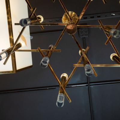 Gaetano Sciolari Mid Century Modern Rectilinear Polished Brass and Lucite Chandelier by Sciolari