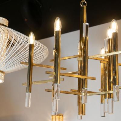 Gaetano Sciolari Mid Century Modern Rectilinear Polished Brass and Lucite Chandelier by Sciolari