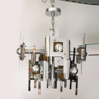 Gaetano Sciolari Mid Century Modernist Eight Arm Chrome Brass Chandelier by Gaetano Sciolari